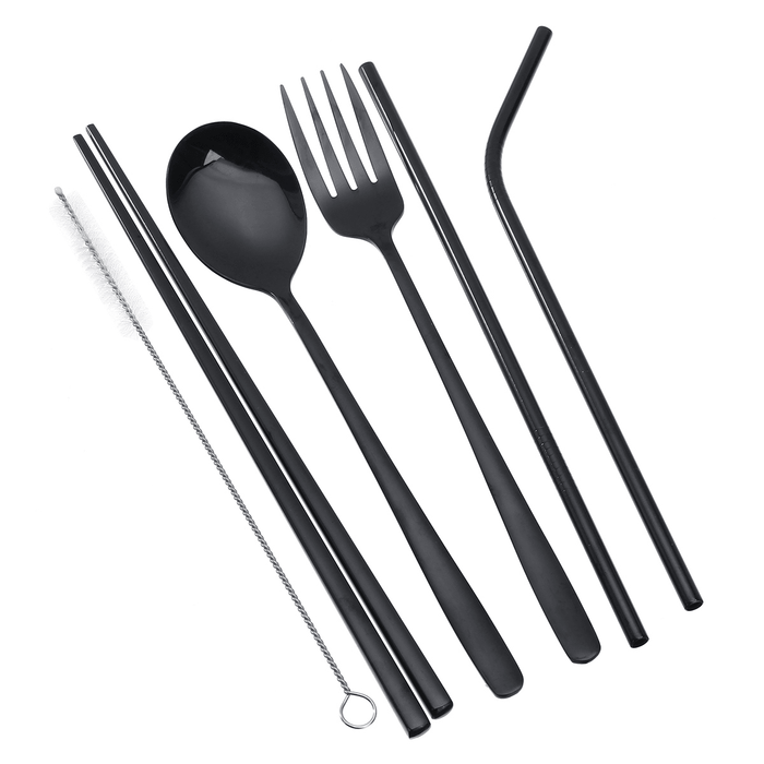 Stainless Steel Metal Drinking Straw Spoon Set Reusable Straws Fork Chopsticks Brush Kit