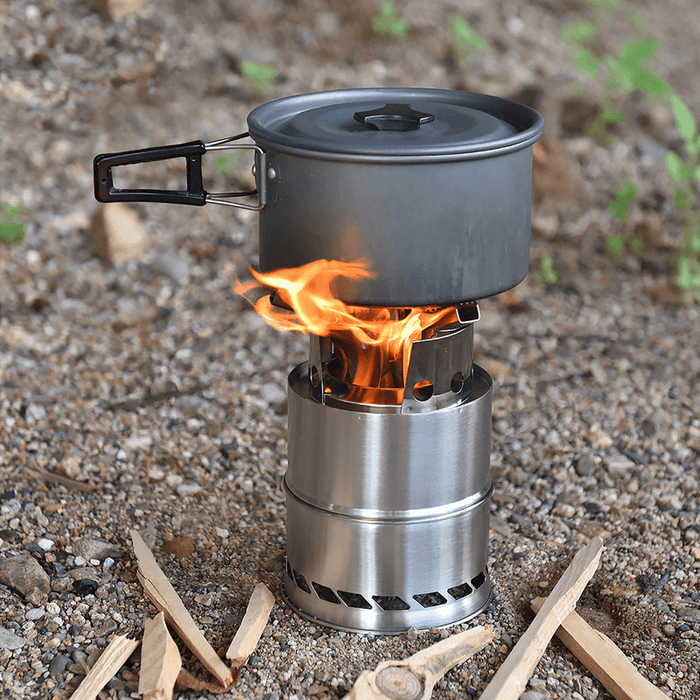 AOTU 1-2 People Outdoor Portable Windproof Cooking Stove Stainless Steel Detachable Wood Burner Furnace Camping Picnic