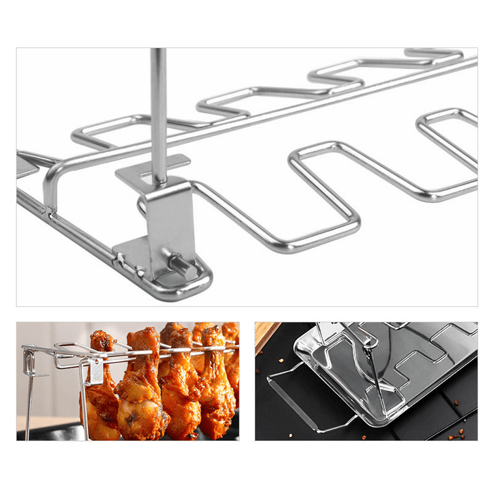 BBQ Grill Rack Beef Chicken Leg Wing Smoker Oven Roaster Stand 14 Slots Stainless Steel Barbecue Drumsticks Holder with Drip Pan Camping Picnic