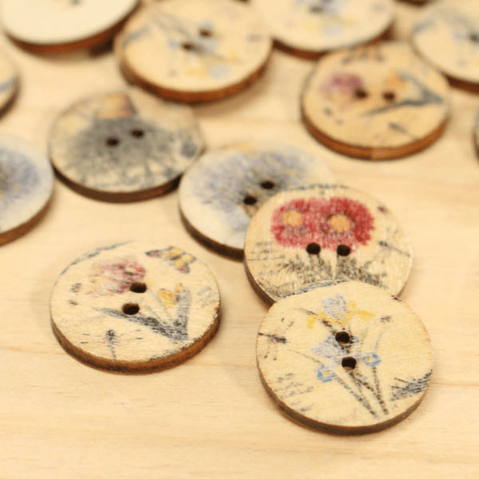100Pcs Mixed Color Wooden Flower Sewing Buttons DIY Craft Bag Hat Clothes Decoration Sewing Button