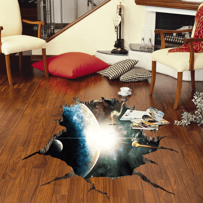 Miico Creative 3D Space Universe Planets Broken Wall Removable Home Room Wall Decor Sticker