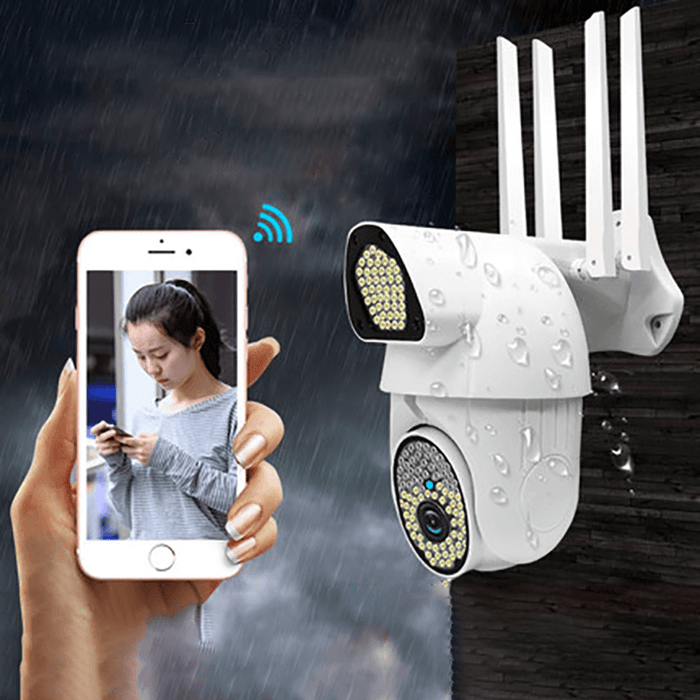 Xiaovv Security Camera Outdoor 135 LED Lights 360° 1080P View Wifi Home Surveillance Camera V380Pro APP Control with IP66 Weatherproof Moving Detection Color Night Vision 2-Way Audio Cloud Camera PTZ IP Camera