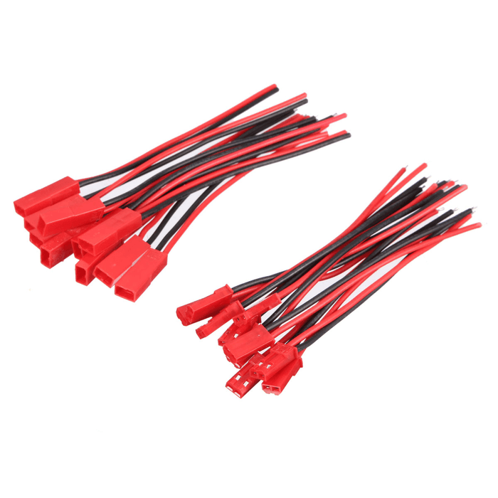 Excellway® 10 Pairs 2 Pins JST Male & Female Connectors Plug Cable Wire Line 110Mm Red