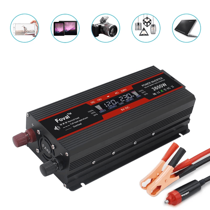 1500W/2000W/2600W LCD Power Inverter Modified Sine Wave DC 12V to AC 220V Solar 2 USB Car Transformer Convert EU Socket