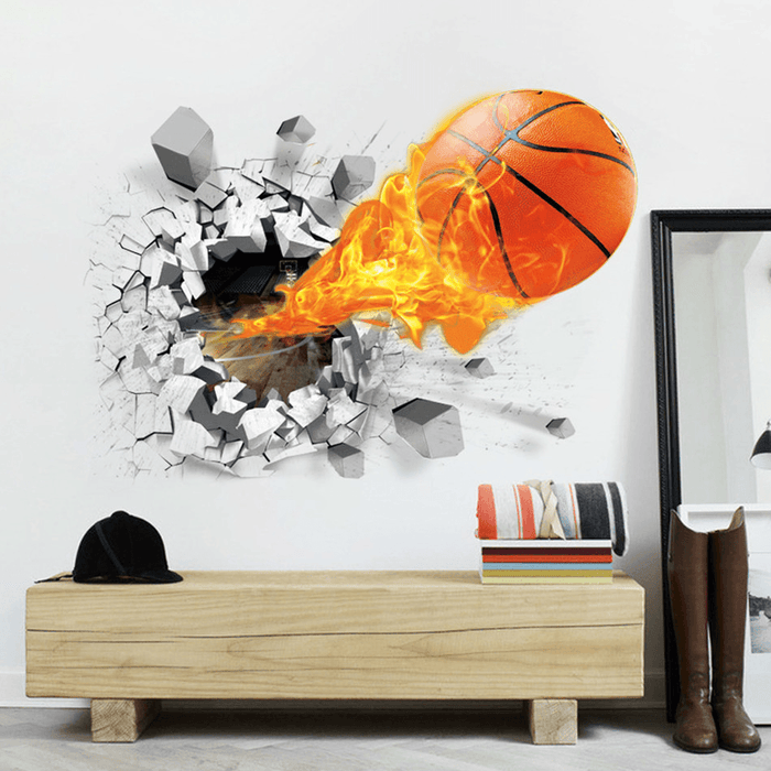 Fashion 3D Basketball Wall Sticker Green Poster Art Stickers Kids Rooms Home Decoration Accessories Decor Removable Waterproof Home Wall DIY Decor Basketball Wall Sticker