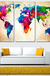 Miico Hand Painted Three Combination Decorative Paintings Colorful World Map Wall Art for Home Decoration