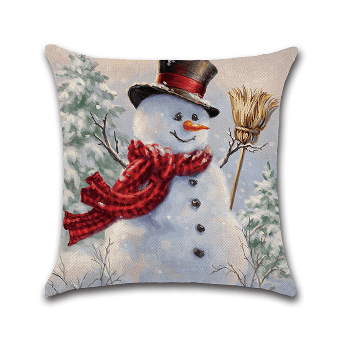 Christmas Snowman Printing Cotton Linen Cushion Cover Home Decorative Pillow Case