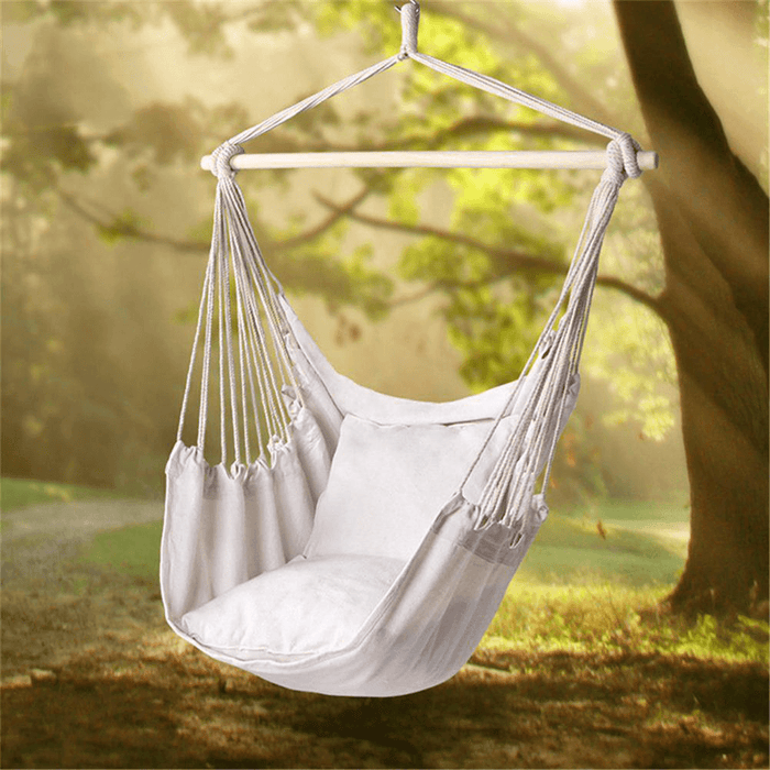 Single People Cotton Canvas Hammock Chair Swing Hanging Chair with Pillow Hook Stick Outdoor Garden Camping Home