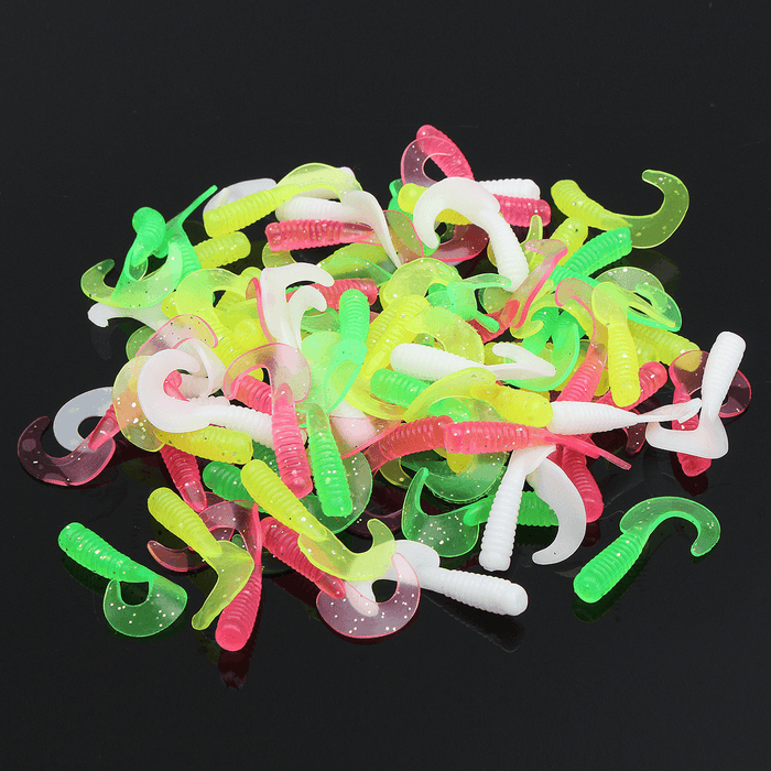 ZANLURE 100PCS 71G Soft PVC Fishing Lures Single Curl Tail Grub Worms Hook Baits