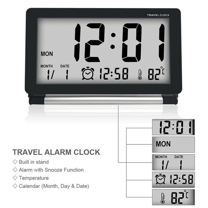 DC-11 Electronic Travel Alarm Clock Folding Desk Clock with Temperature Date Time Calendar