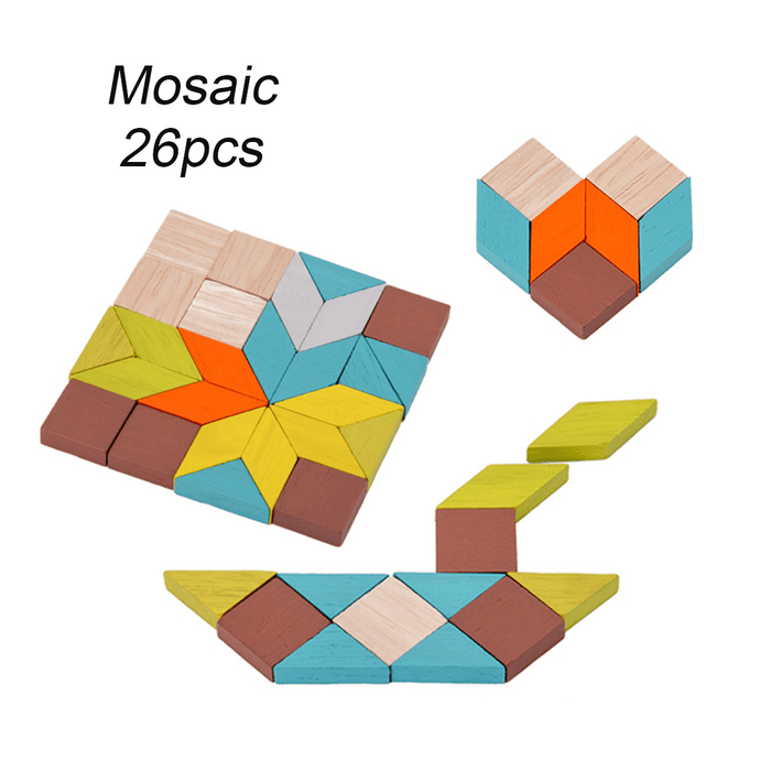 3D Puzzle Wood Blocks Toys Kids Intelligence Development Tangram Early Education Block Jigsaw