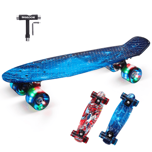 22" Mini Skateboards Kids Sport Long-Board with LED Wheels for Children Beginners Ages 6-12