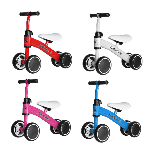 12 Inch 4 Wheels Kids No Pedal Balance Bikes for Aged 1-3 Toddler Children Bicycle with Non-Pneumatic EVA Tires Blance Training