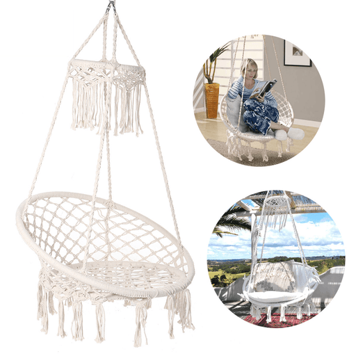 150KG Max Load Classic Hammock Swing Chair Bohemian Style Cotton Rope Hanging Spider Swing for Patio, Yard, Garden Indoor Outdoor