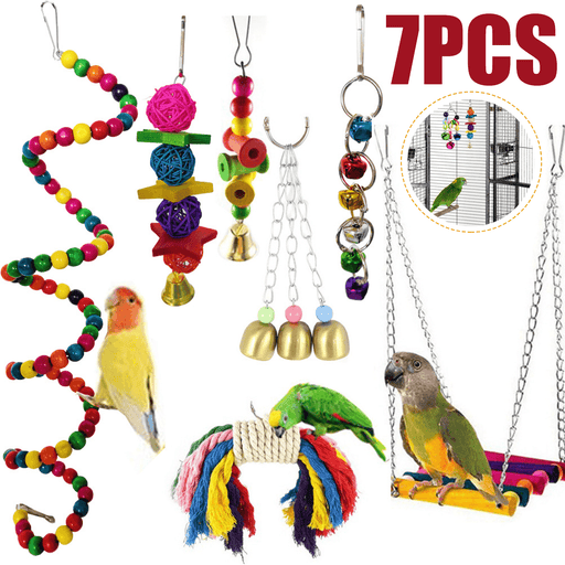 7Pcs/Set Combination Parrot Toy Bird Articles Parrot Bite Toy Parrot Funny Swing Ball Bell Standing Training Toys