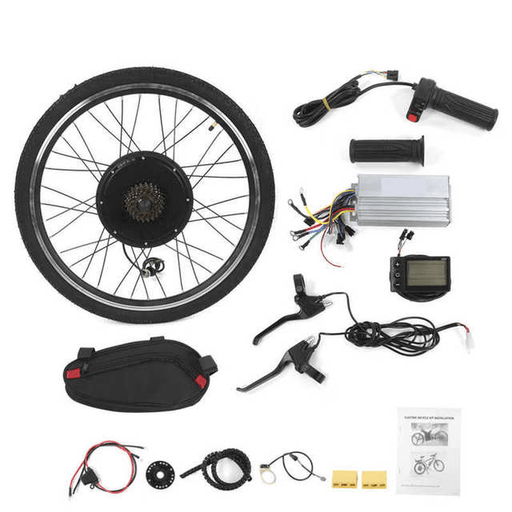 1500W 36V 26" Front/Rear Wheel Hub Motor Kit Electric Bike Conversion Set with Controller E-Brake Levers Twist Throttle Grips LCD Display