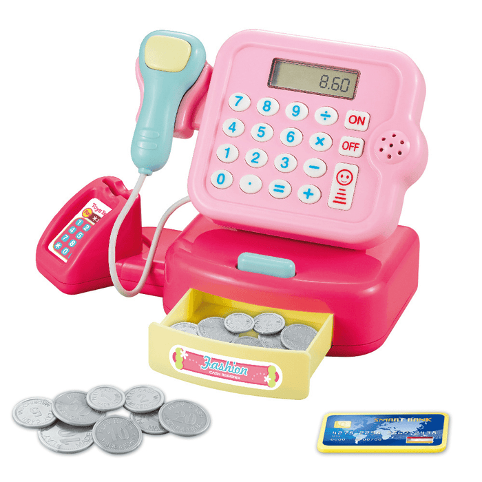 Children Emulational Supermarket Cash Register Toy Checkout Scanner Weighing Platform+Coins Pretend Play with Sound＆Light Interest Development Gifts