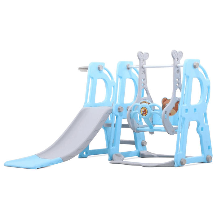 3-In-1 Toddler Climber Swing Set Kids Play Slide Playset Basketball Hoop Long Slide Baby Indoor Outdoor Backyard for 1-5 Years Old Kids