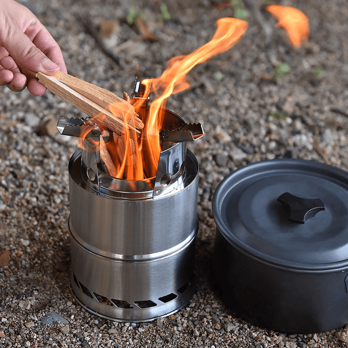 AOTU 1-2 People Outdoor Portable Windproof Cooking Stove Stainless Steel Detachable Wood Burner Furnace Camping Picnic