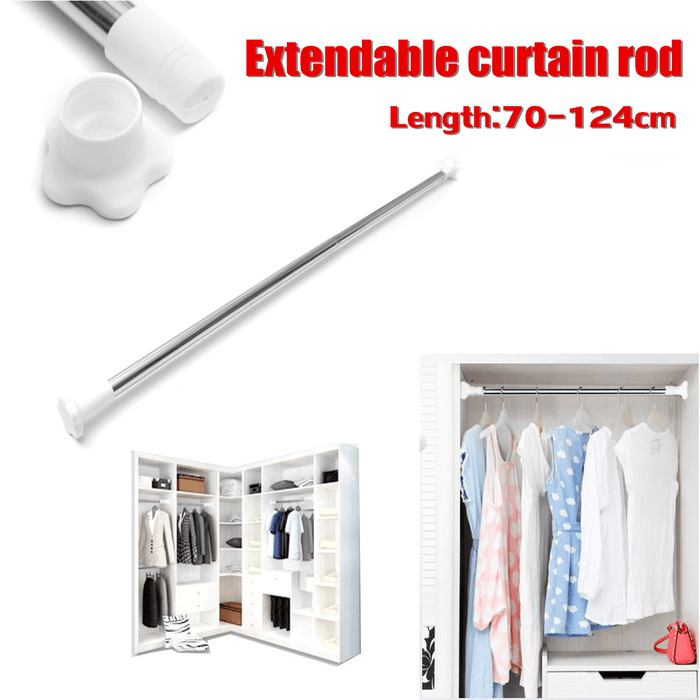 Curtain Rail Rod Pole Telescopic Extendable for Wardrobe Windows Doors Bathroom