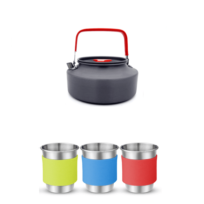 Barbhorse Outdoor Picnic Tableware Camping Pot Trekking Stove Pieces Set Pot + Plates + Kettle + Cups + Forks Cooking Frying Tools