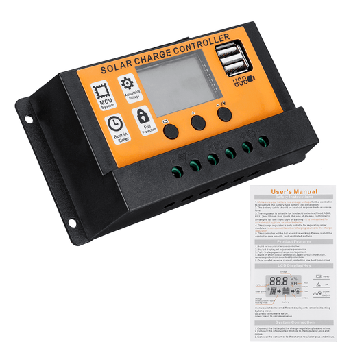 LCD Display 12V/24V Auto Solar Charge Controller PWM Controller Dual USB Solar Panel Controller