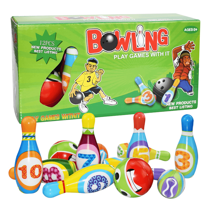 12 Pcs Kids Colorful 10 Bowling Pins 2 Bowling Balls Outdoor Indoor Family Sport Game