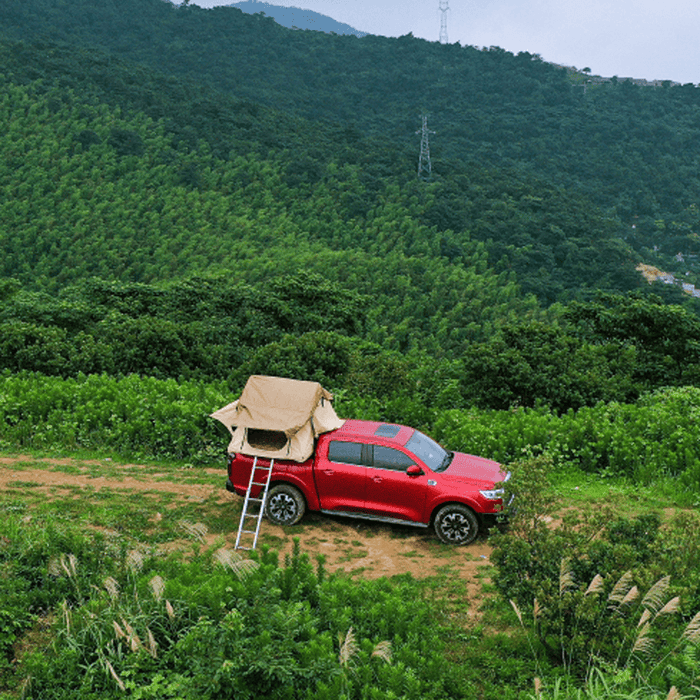 [US Direct]3-4 Person Caravan Tent Roof Tent Retractable Ladder Double Door Sunproof Breathable Large Space Outdoor Camping Travel Fishing Trailer Tent