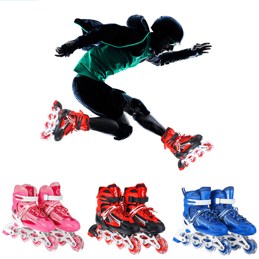 Professional Adjustable Inline Skates Sneakers Roller Blades with 1 Flashing Wheel Protective Gear Set for Kids Teen Adult