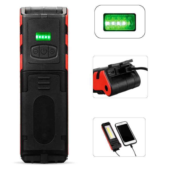 2LED+COB 400LM LED Work Light USB Rechargeable Foldable 270° Adjustable Flashlight Car Maintenance Light Camping Travel