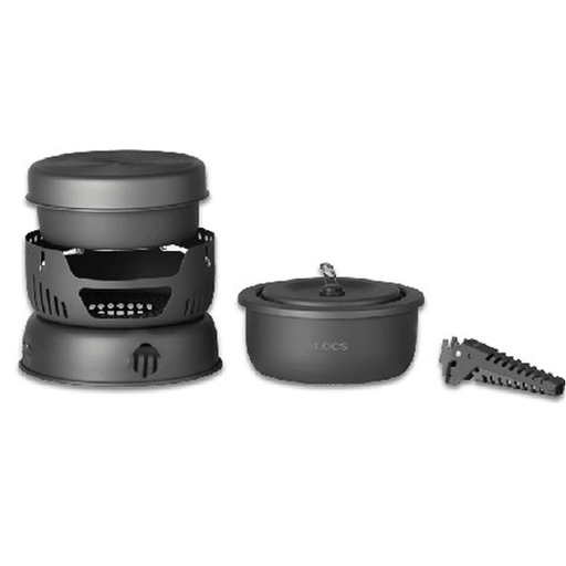 ALOCS CW-C05 10Pcs/Set 2-4 Person Outdoor Cookware Camping Alcohol Cooking Stove Cook Set for Camping Hiking Picnic Stove with Gripper Pot