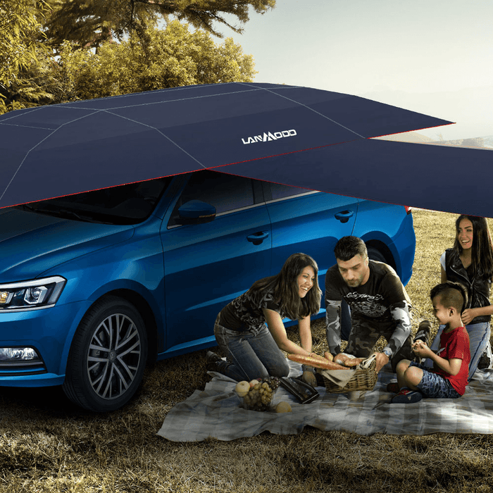 Lanmodo Automatic Car Umbrella Cover Tent Remote Control Portable Waterproof UV Proof Sun Shade Carport Waterproof All Weather Dual-Use Navy Blue with Stand