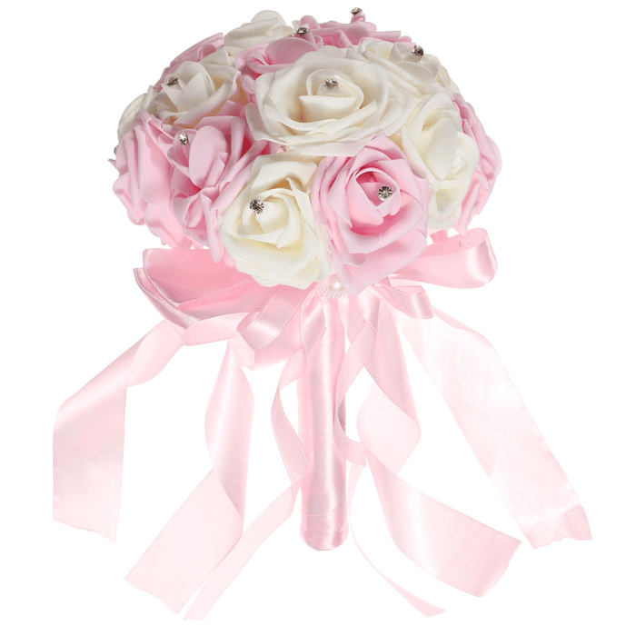 Crystal Artificial Foam Rose Flower Bridesmaid Bouquet Bridal Wedding Decorations