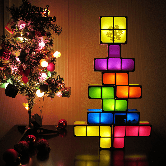 DIY Tetris Puzzle Novelty LED Night Light Stackable LED Desk Table Lamp Constructible Block Kids Toy'S Light Christmas Gift
