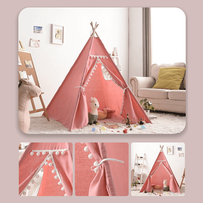 Kids Game Tent Triangle Play House Children Canvas Castle Tent Indoor Garden Gift