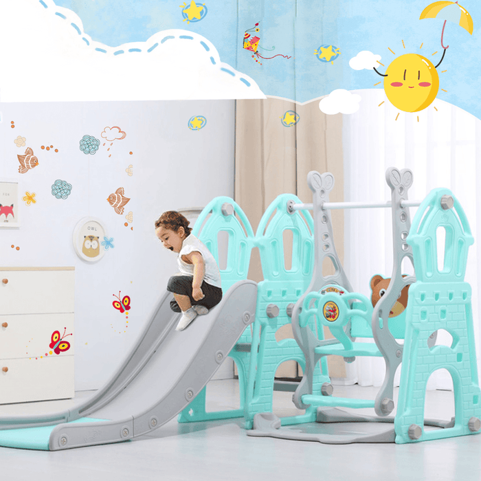 Large Kid Toddler Folding Slide Set 3-IN-1 with Climb Stairs & Basketball Hoop Children Funny Activity Playground for Indoor Outdoor