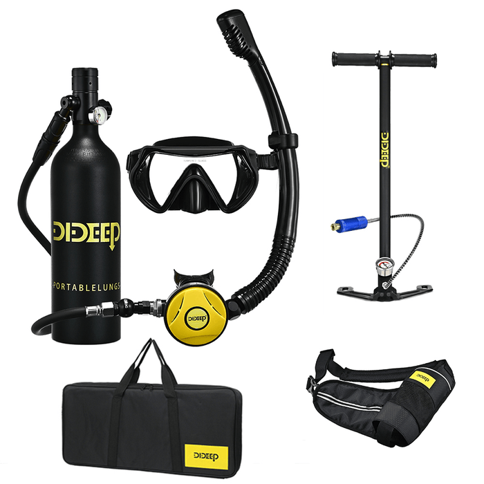 DIDEEP X4000Plus 1L Scuba Diving Cylinder Set Mini Oxygen Tank Respirator Snorkel Tube Anti-Fog Diving Goggles Air Pump Storage Bag