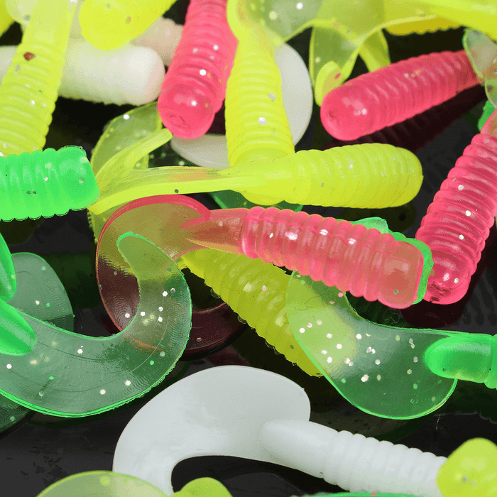 ZANLURE 100PCS 71G Soft PVC Fishing Lures Single Curl Tail Grub Worms Hook Baits