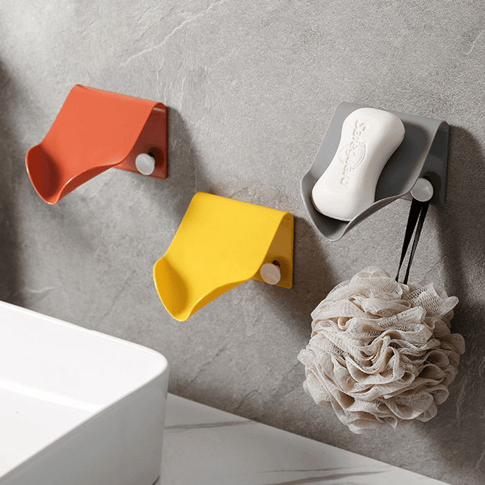 Wall Mounted Soap Dish Drain Storage Box Plastic Self Adhesive Shape Soap Tray Holder Container Bathroom Accessories