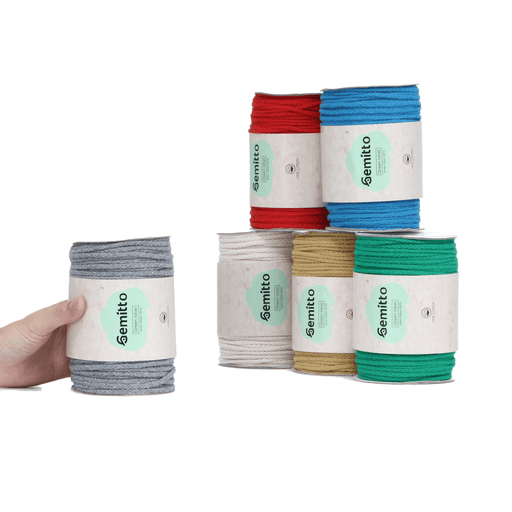 GEMITTO 100M Braided Rope Cotton Yarn Cords 100% Cotton DIY Craft Knitting Wall Hanging for Hand Knitted Gifts