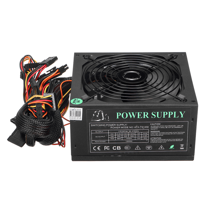 1200W Computer Power Supply Module PC PSU 24Pin SATA 6Pin 4Pin Quiet LED Fan 80 Plus