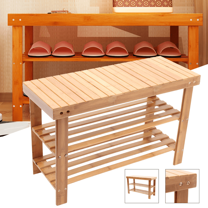 Natural Bamboo Shoe Bench 2-Tier Shoe Storage Rack Shelf Organizer Furniture Shoe Racks