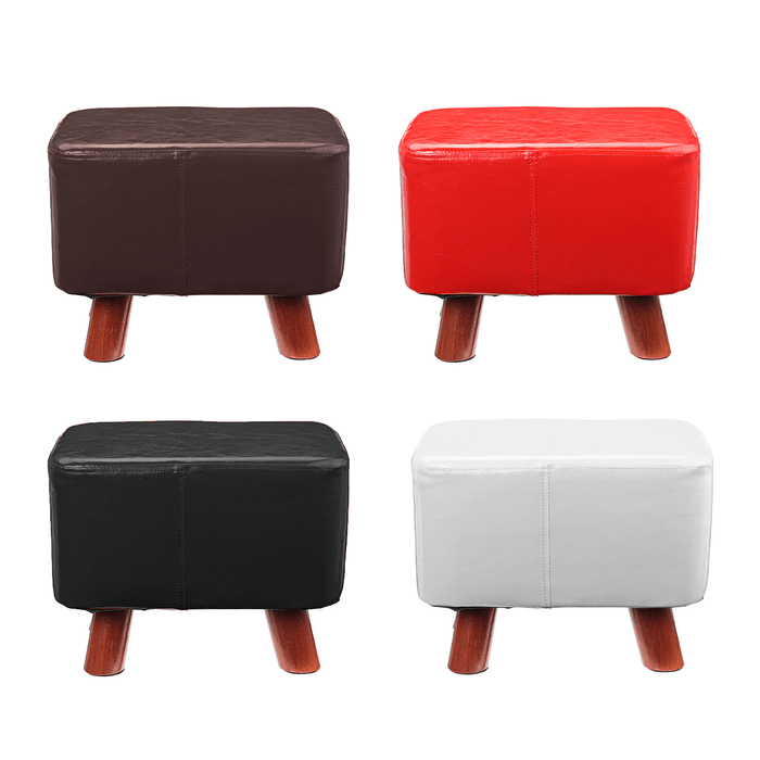 PU Soft Foot Stool Soft Change Shoes Bench Small Ottoman Footrest Footstool Wooden Legs Rectangular Seat Stool Home Supplies