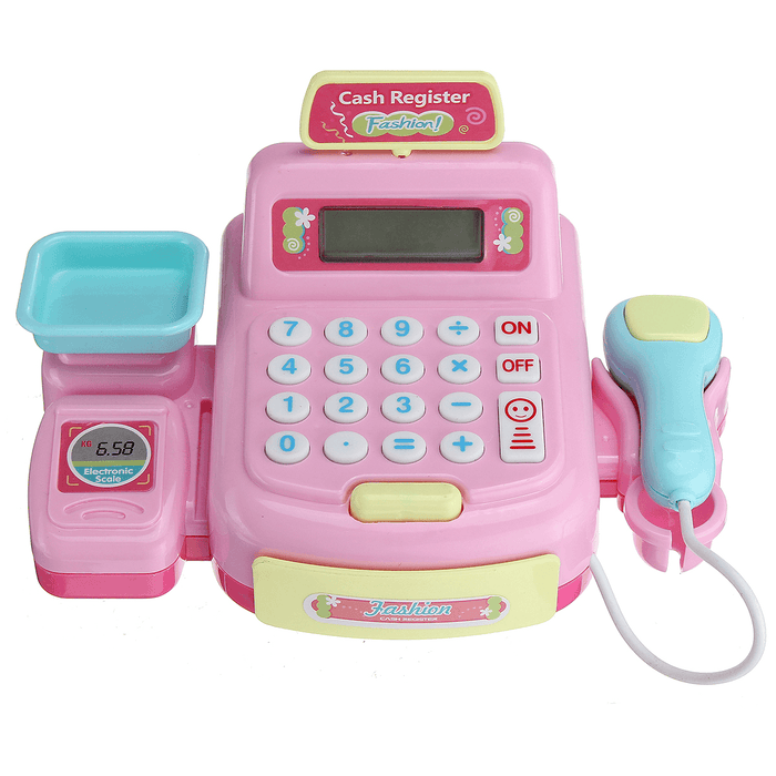 Children Emulational Supermarket Cash Register Toy Checkout Scanner Weighing Platform+Coins Pretend Play with Sound＆Light Interest Development Gifts