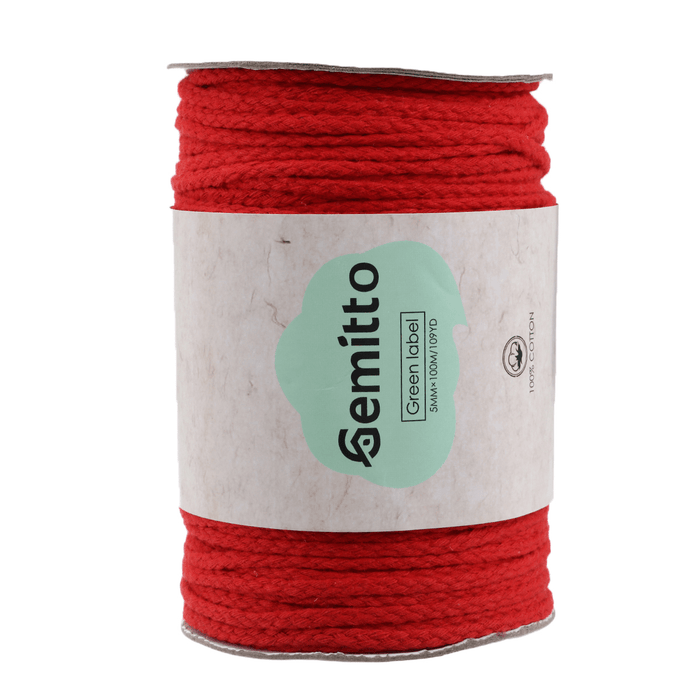 GEMITTO 100M Braided Rope Cotton Yarn Cords 100% Cotton DIY Craft Knitting Wall Hanging for Hand Knitted Gifts