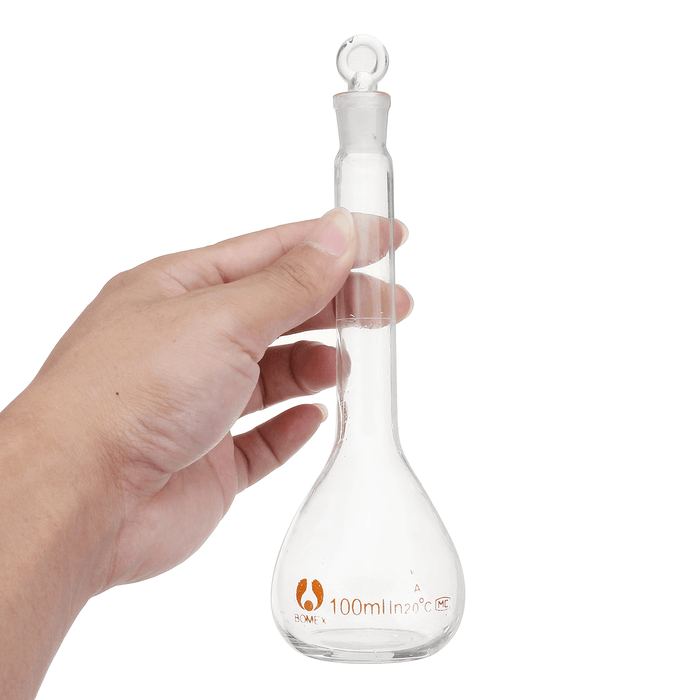 100Ml Clear Glass Volumetric Flask W/ Glass Stopper Lab Chemistry Glassware