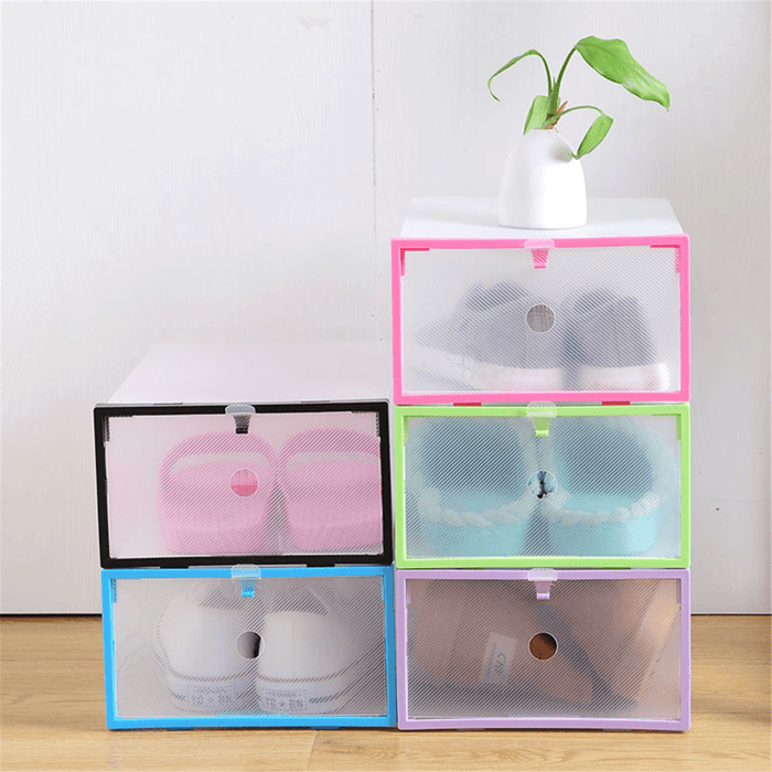 Foldable Clear Plastic Shoe Boxes Storage Organizer Stackable Tidy Display Box Baskets
