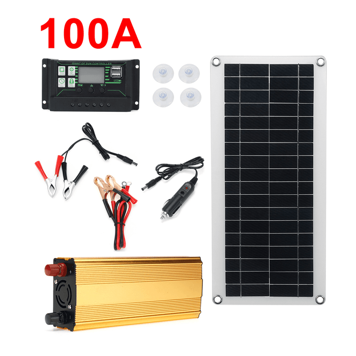 4In1 Waterproof Solar Panel Solar Power Kit W/ 2000W Power Inverter 30W Solar Panel with Soar Charge Controller