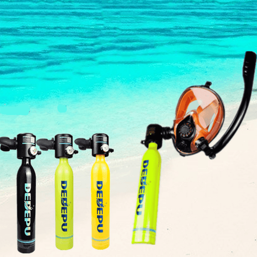 DEDEEP 0.5L Scuba Diving Tank with Snorkel Mask Double Tube Snorkel Mask 360 ° Rotation Mini Portable Swimming Luminous Waterproof Table Equipment