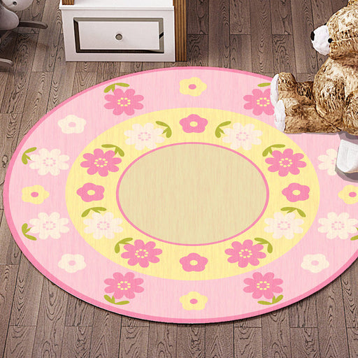 Multicolor Flower Pattern Rug with Star and Heart Polyester Kids Rug Washable Anti-Slip Pet Friendly Area Rug for Children's Room